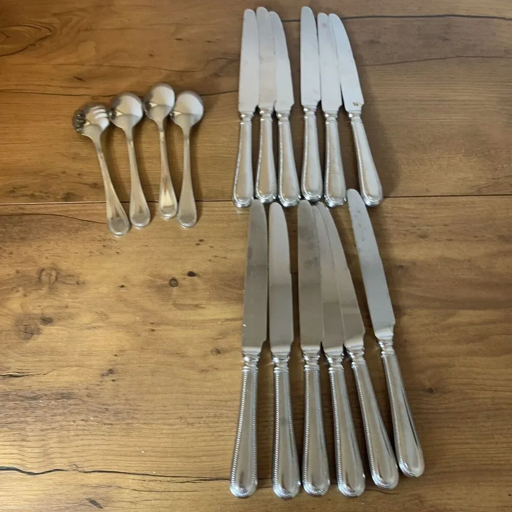 Towle Hotel Multi Motif Stainless 18/10 Beaded 16 Lot Spoons & Dinner Knives